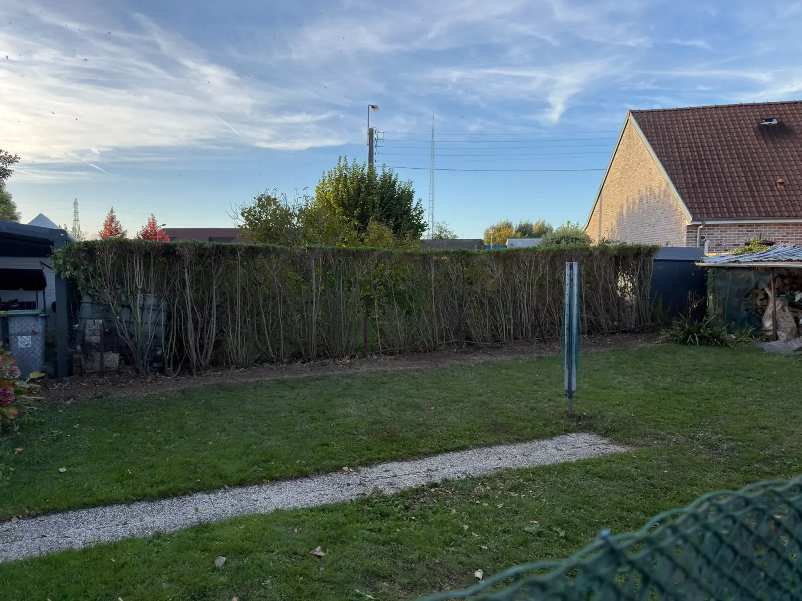 Arrachage haie Englos : fond de jardin après l'arrachage du laurier, bande de terre nue le long de la limite